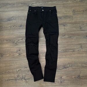 Mens Black Skinny Jeans Ripped Knee - 31 x 34